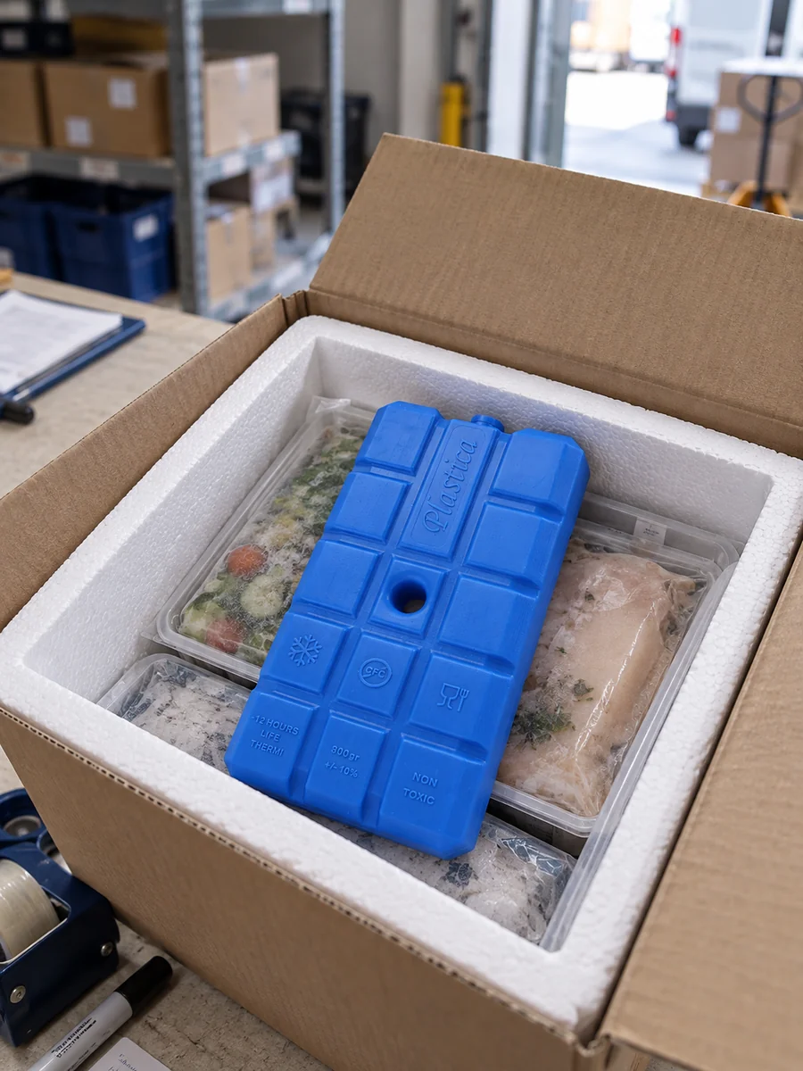Square ice pack in a logistics application